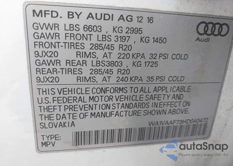 2017 Audi Q7 3.0T Premium z USA, uszkodzony, nr VIN WA1VAAF73HD040472